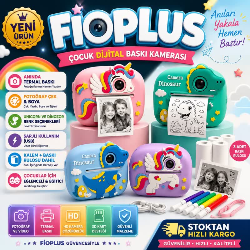 Fioplus 3 Rulolu Anında Baskılı Çocuk Kamerası