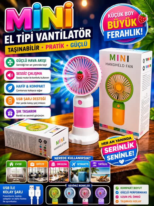 3 Kademeli Büyük Boy Mini Fan