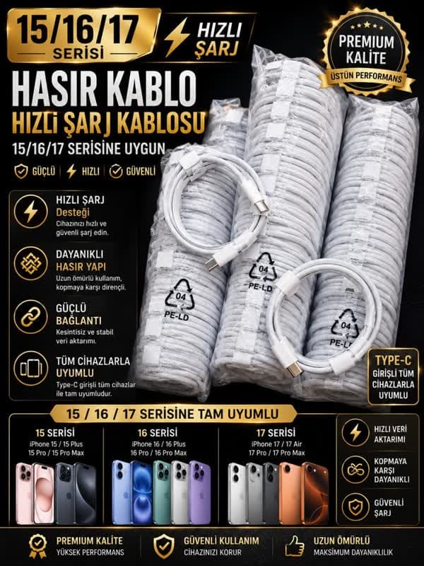 Hasır Örgülü Hızlı Şarj Kablosu