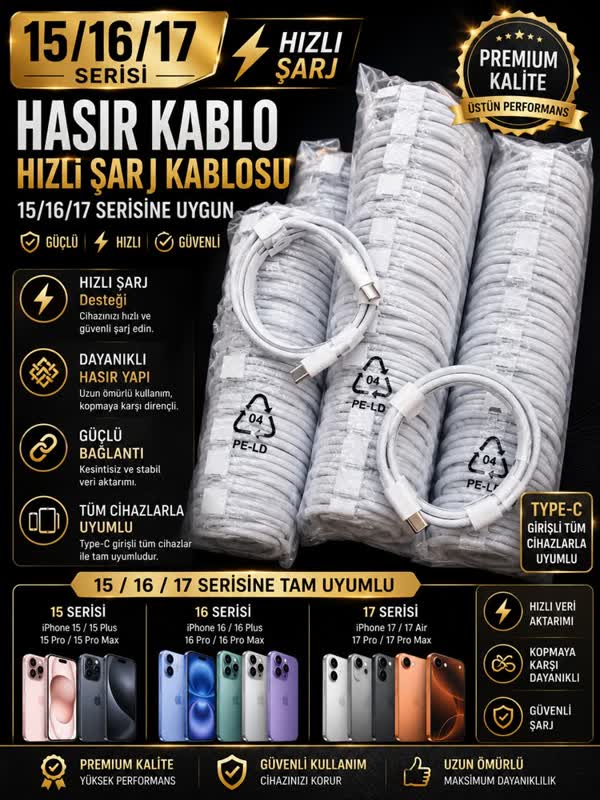 Hasır Örgülü Hızlı Şarj Kablosu