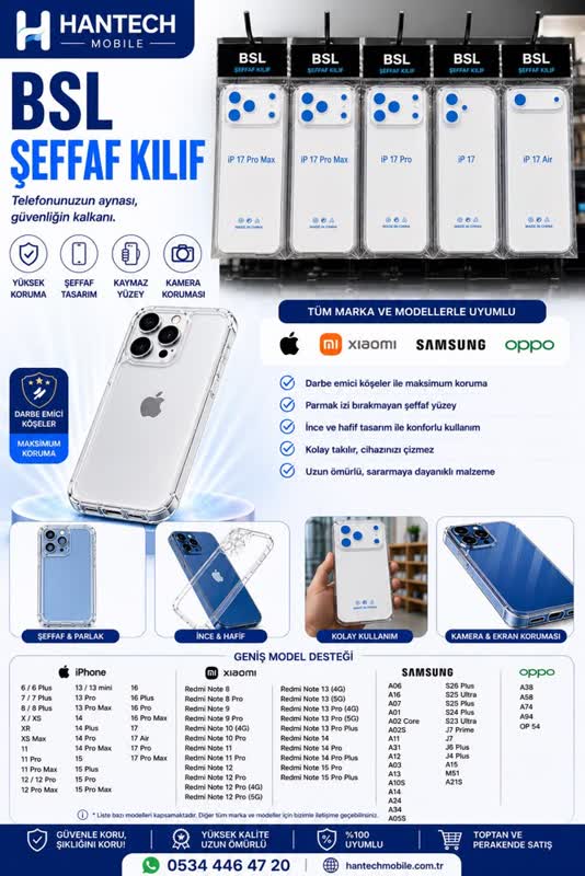 Geniş Model Destekli Şeffaf Telefon Kılıfı