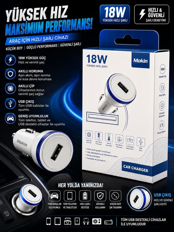 USB Hızlı Araç Şarj Adaptörü