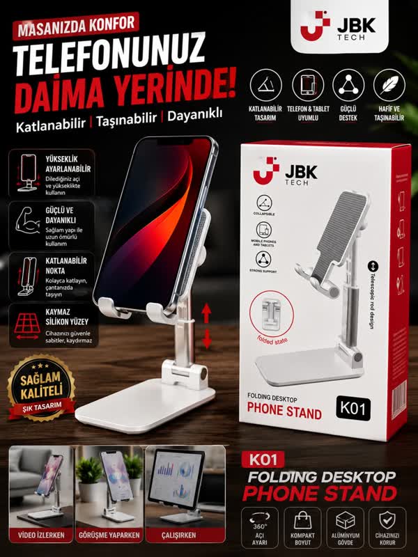 JBK Tech K01 Katlanır Alüminyum Telefon Standı