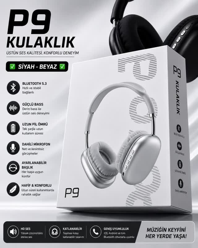 P9 Bluetooth Kafa Üstü Kulaklık