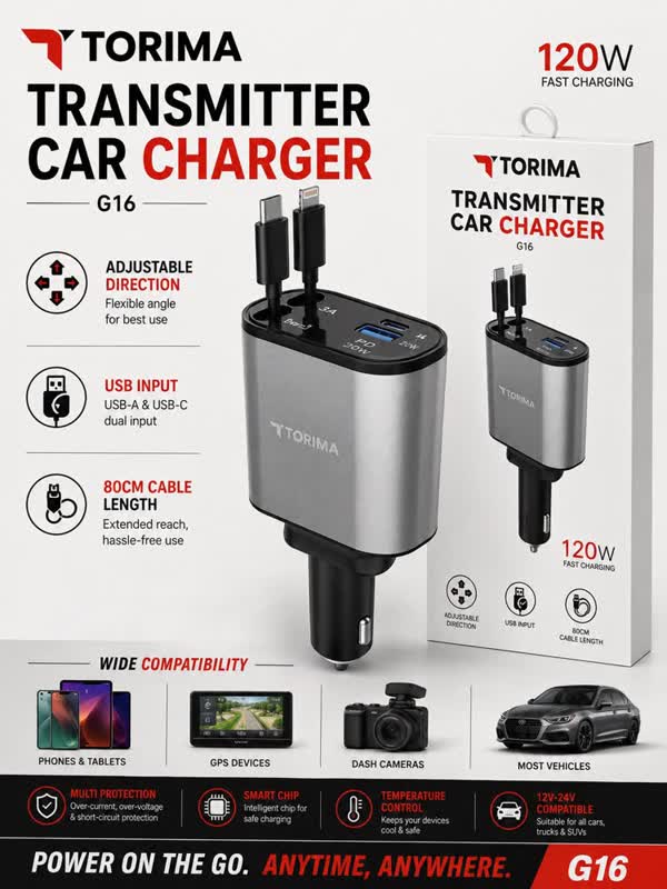 120W Hızlı Araç Şarj Adaptörü