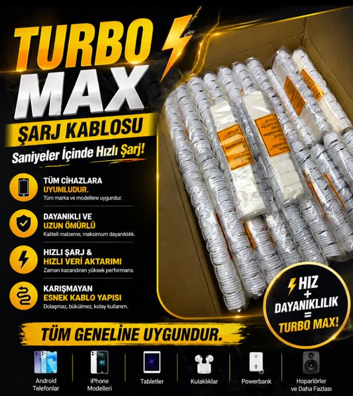 Ekranlı Turbo Hızlı Şarj Kablosu