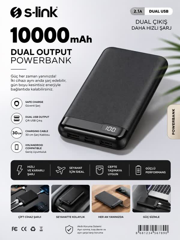 10.000 mAh PD Hızlı Şarj Powerbank
