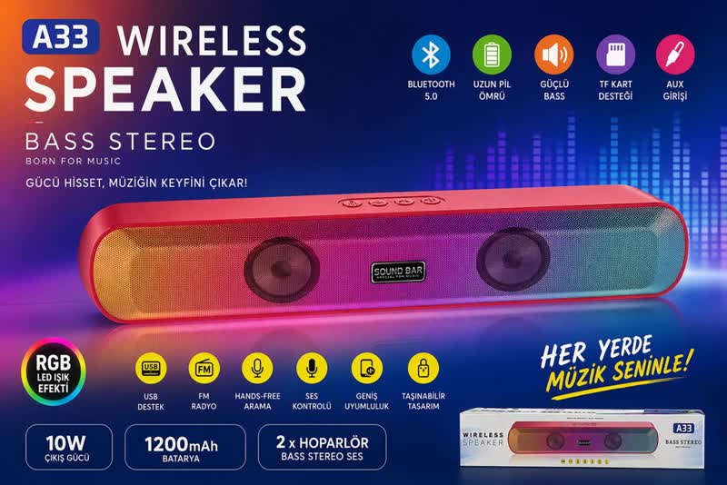 RGB Masaüstü Bluetooth Hoparlör