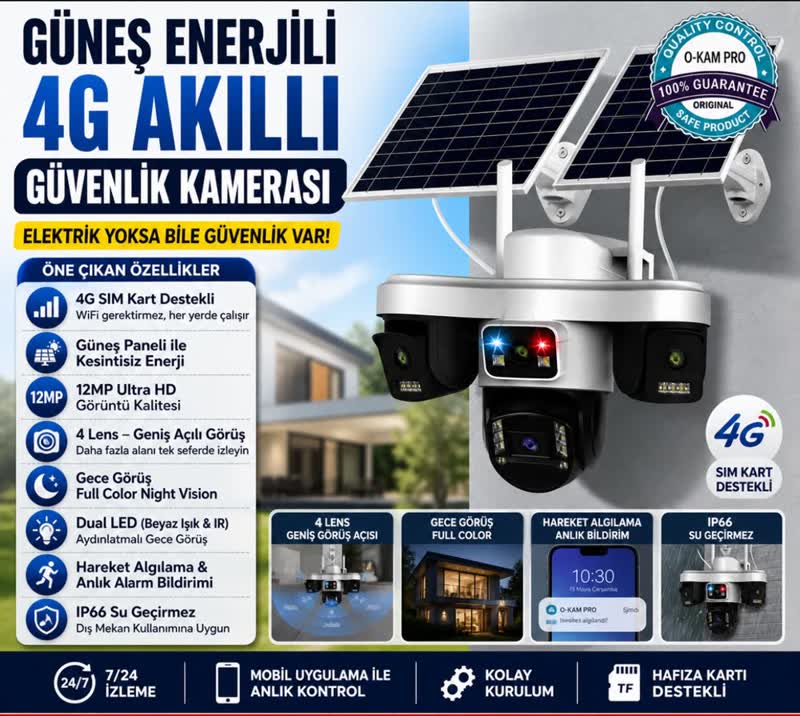 O-KAM Pro 12MP 4G Güneş Enerjili Güvenlik Kamerası