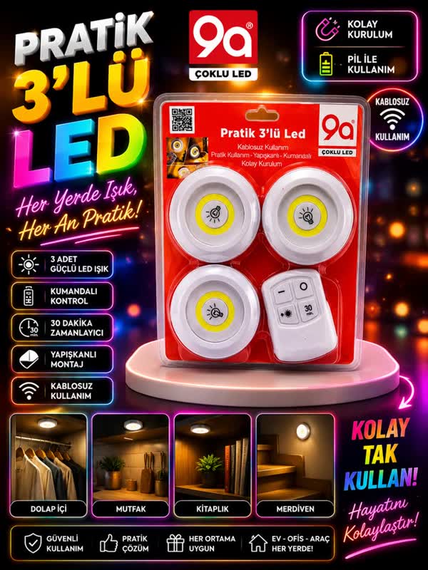 Kumandalı 3'lü LED Spot Işık
