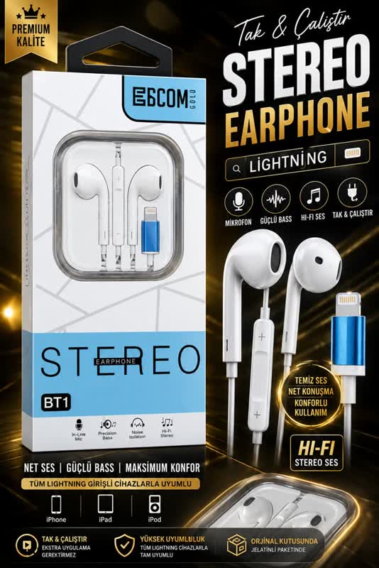 E6COM Gold BT1 Lightning Mikrofonlu Kablolu Kulaklık