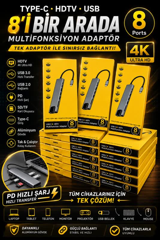 8 Port USB Hızlı Şarj İstasyonu